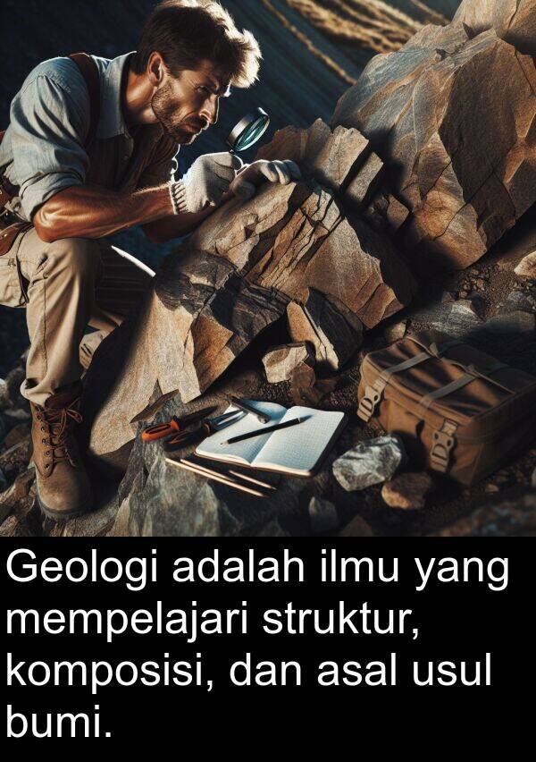 usul: Geologi adalah ilmu yang mempelajari struktur, komposisi, dan asal usul bumi.