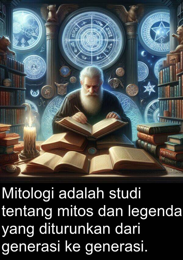 legenda: Mitologi adalah studi tentang mitos dan legenda yang diturunkan dari generasi ke generasi.