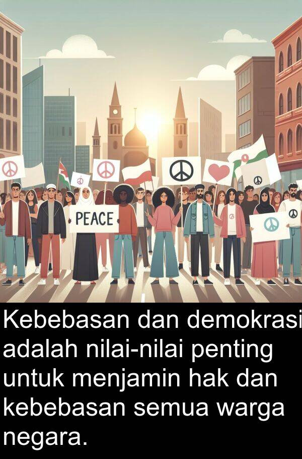 hak: Kebebasan dan demokrasi adalah nilai-nilai penting untuk menjamin hak dan kebebasan semua warga negara.