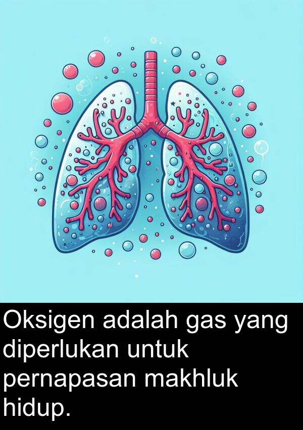 hidup: Oksigen adalah gas yang diperlukan untuk pernapasan makhluk hidup.