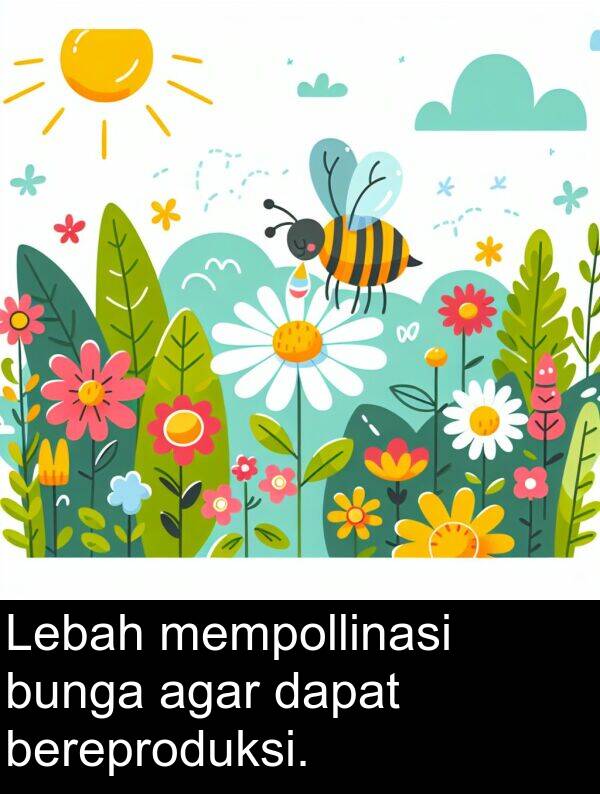 dapat: Lebah mempollinasi bunga agar dapat bereproduksi.