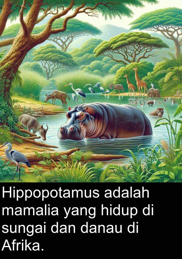 hidup: Hippopotamus adalah mamalia yang hidup di sungai dan danau di Afrika.