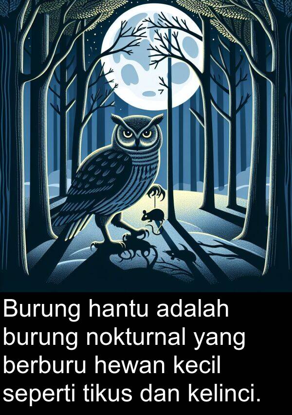 kelinci: Burung hantu adalah burung nokturnal yang berburu hewan kecil seperti tikus dan kelinci.