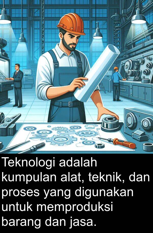 jasa: Teknologi adalah kumpulan alat, teknik, dan proses yang digunakan untuk memproduksi barang dan jasa.