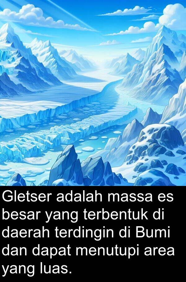 luas: Gletser adalah massa es besar yang terbentuk di daerah terdingin di Bumi dan dapat menutupi area yang luas.