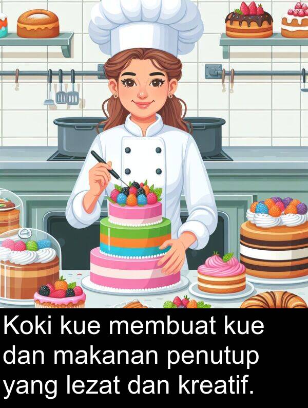 lezat: Koki kue membuat kue dan makanan penutup yang lezat dan kreatif.