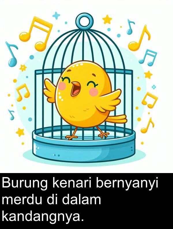 kandangnya: Burung kenari bernyanyi merdu di dalam kandangnya.