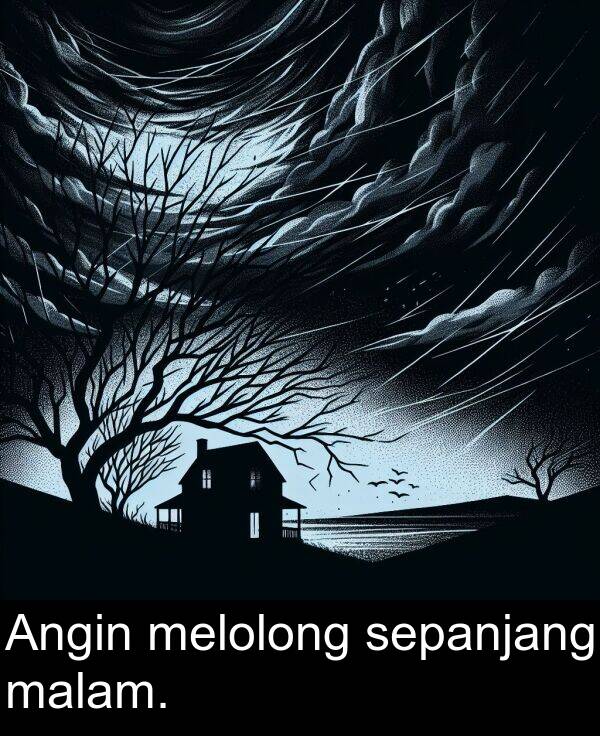 malam: Angin melolong sepanjang malam.