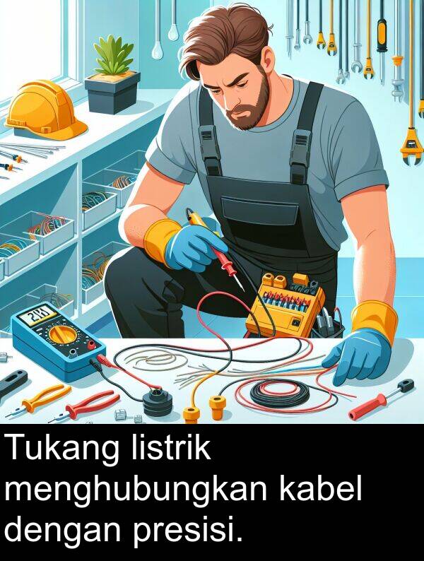 kabel: Tukang listrik menghubungkan kabel dengan presisi.