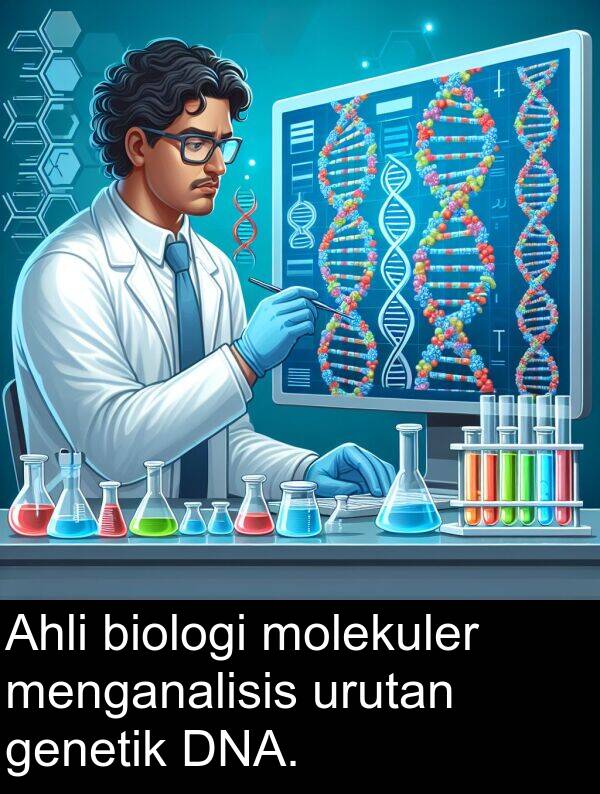 urutan: Ahli biologi molekuler menganalisis urutan genetik DNA.