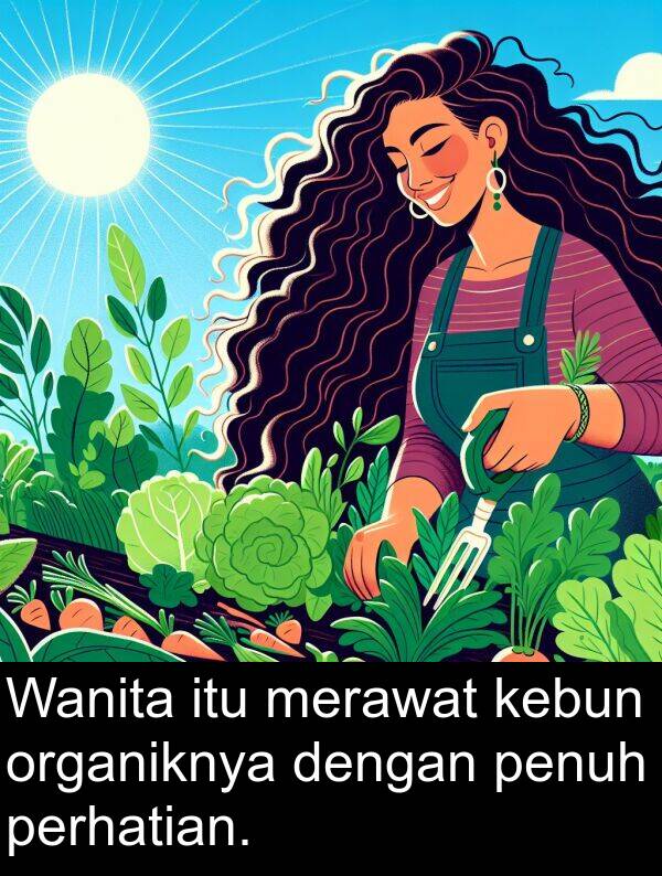 organiknya: Wanita itu merawat kebun organiknya dengan penuh perhatian.