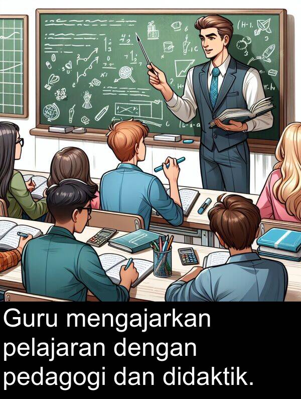 pedagogi: Guru mengajarkan pelajaran dengan pedagogi dan didaktik.