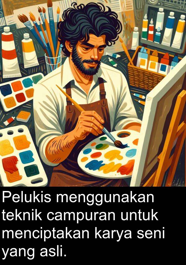 campuran: Pelukis menggunakan teknik campuran untuk menciptakan karya seni yang asli.