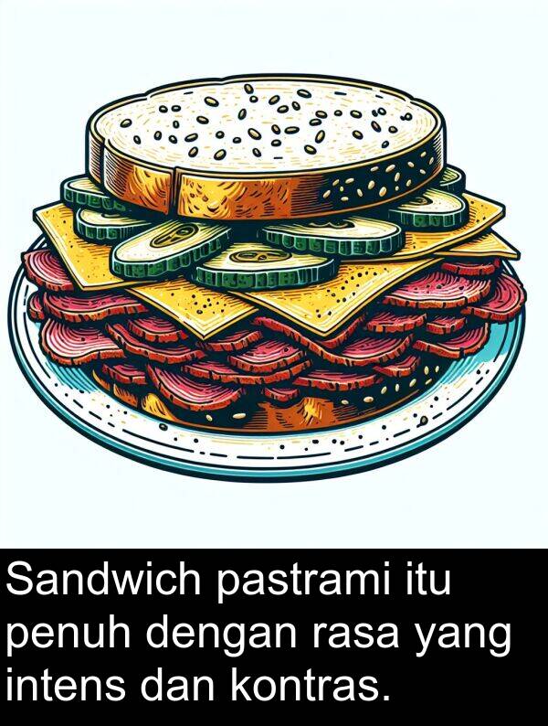 pastrami: Sandwich pastrami itu penuh dengan rasa yang intens dan kontras.