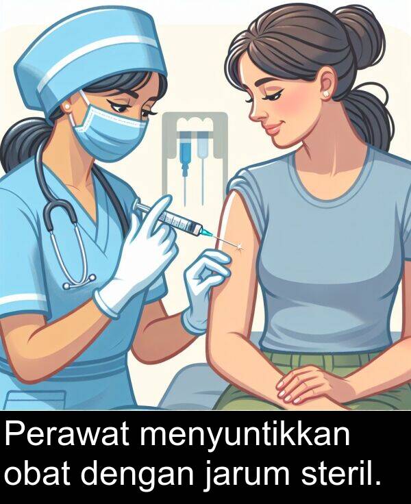 obat: Perawat menyuntikkan obat dengan jarum steril.