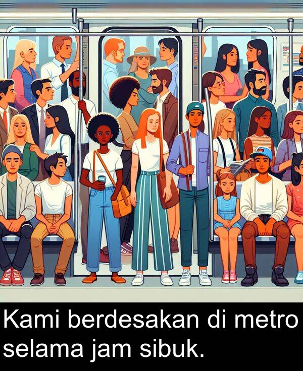 selama: Kami berdesakan di metro selama jam sibuk.