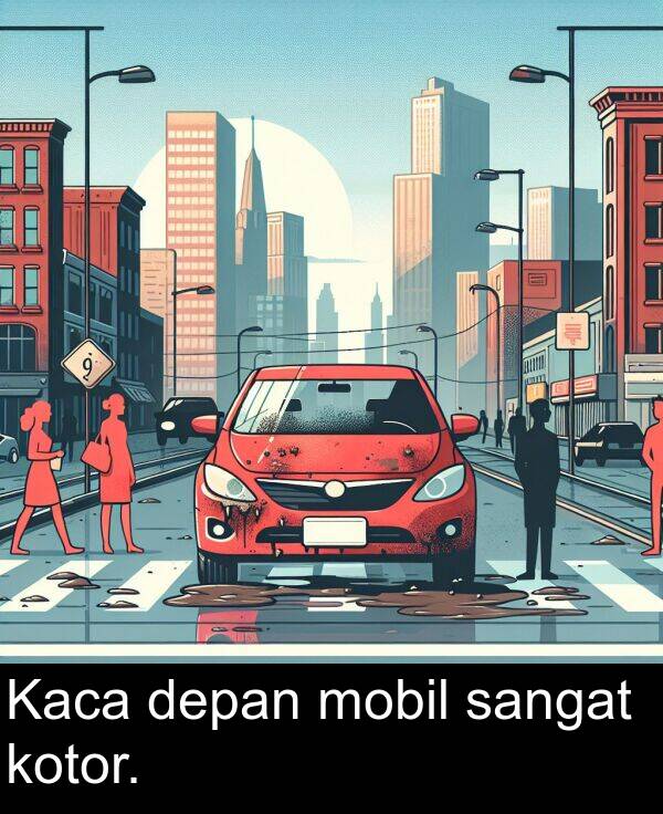 sangat: Kaca depan mobil sangat kotor.