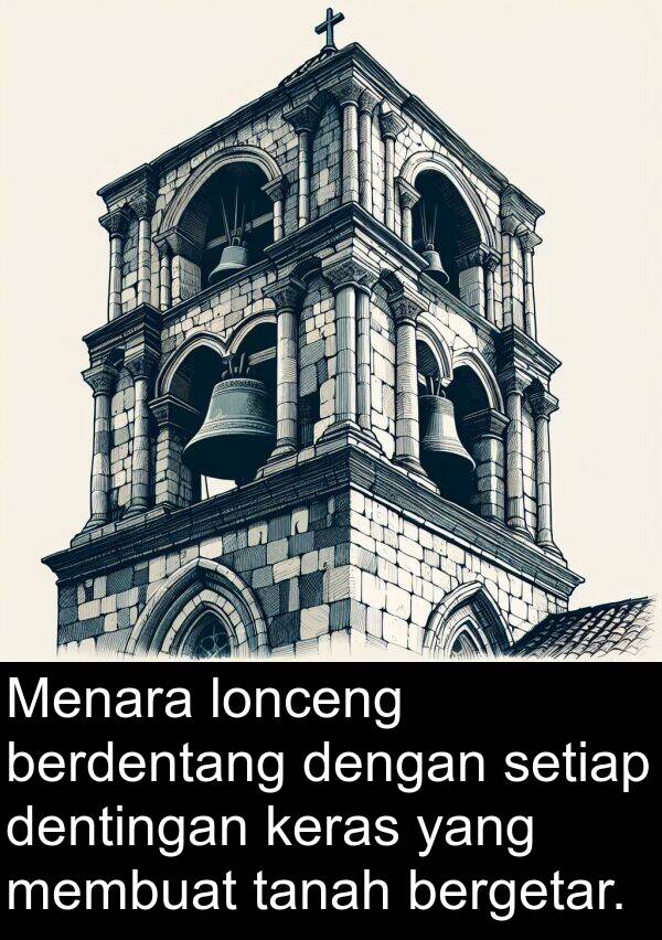 lonceng: Menara lonceng berdentang dengan setiap dentingan keras yang membuat tanah bergetar.