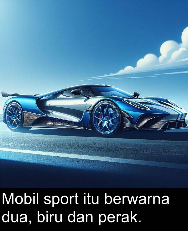 dan: Mobil sport itu berwarna dua, biru dan perak.