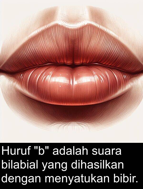 dihasilkan: Huruf "b" adalah suara bilabial yang dihasilkan dengan menyatukan bibir.