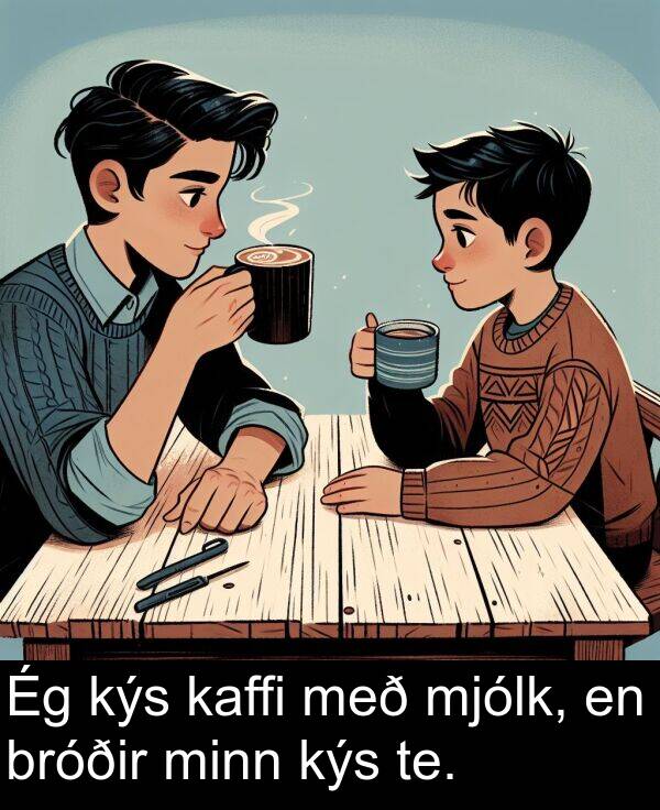 te: Ég kýs kaffi með mjólk, en bróðir minn kýs te.