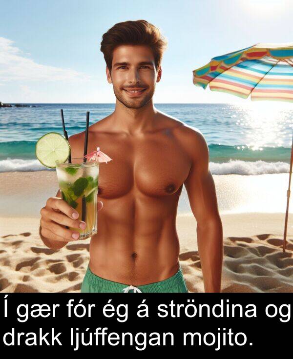 drakk: Í gær fór ég á ströndina og drakk ljúffengan mojito.