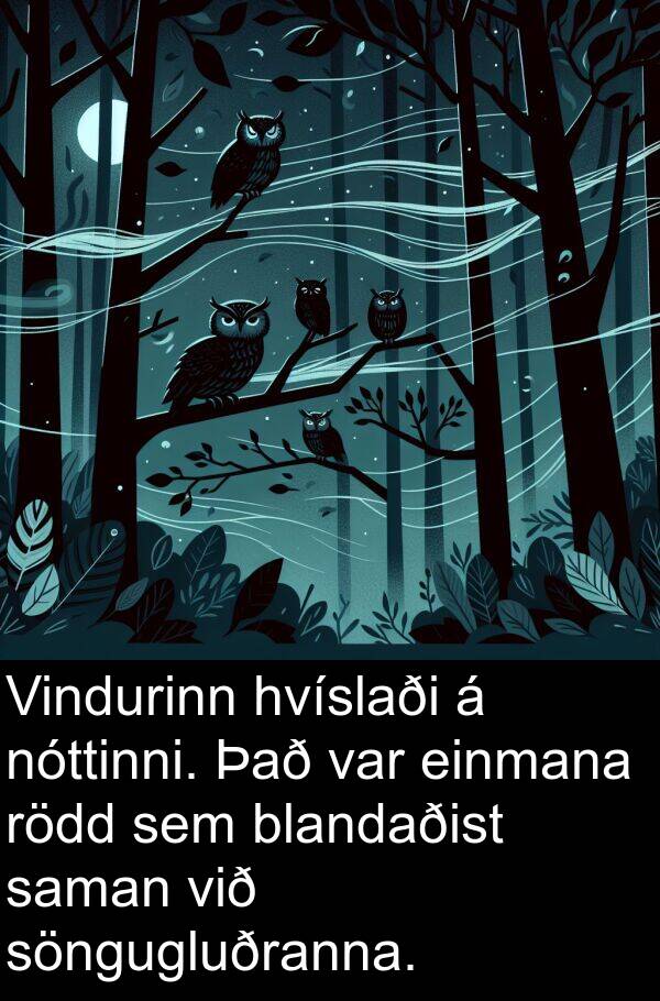 saman: Vindurinn hvíslaði á nóttinni. Það var einmana rödd sem blandaðist saman við söngugluðranna.