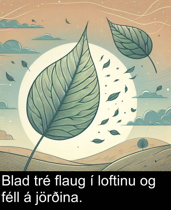 jörðina: Blad tré flaug í loftinu og féll á jörðina.