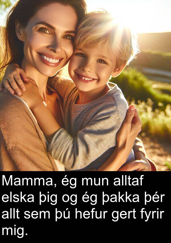 þig: Mamma, ég mun alltaf elska þig og ég þakka þér allt sem þú hefur gert fyrir mig.