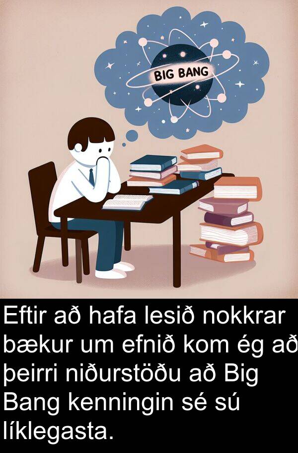 lesið: Eftir að hafa lesið nokkrar bækur um efnið kom ég að þeirri niðurstöðu að Big Bang kenningin sé sú líklegasta.