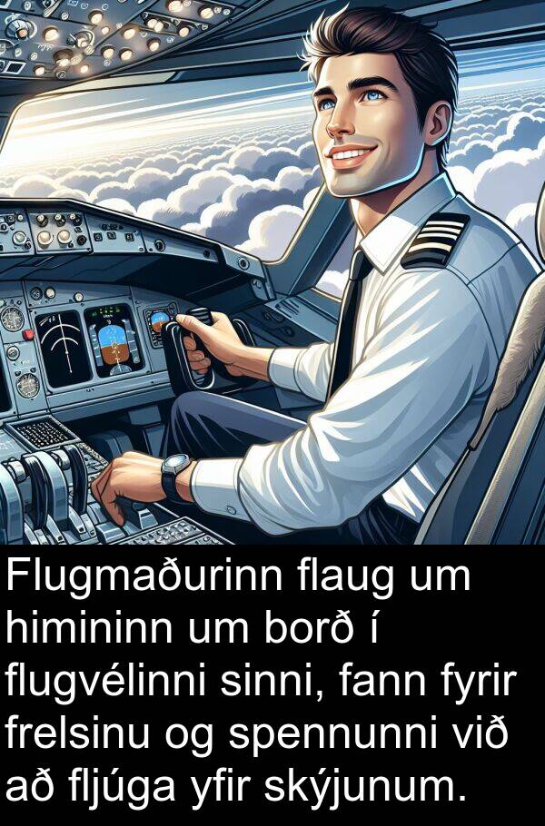 himininn: Flugmaðurinn flaug um himininn um borð í flugvélinni sinni, fann fyrir frelsinu og spennunni við að fljúga yfir skýjunum.