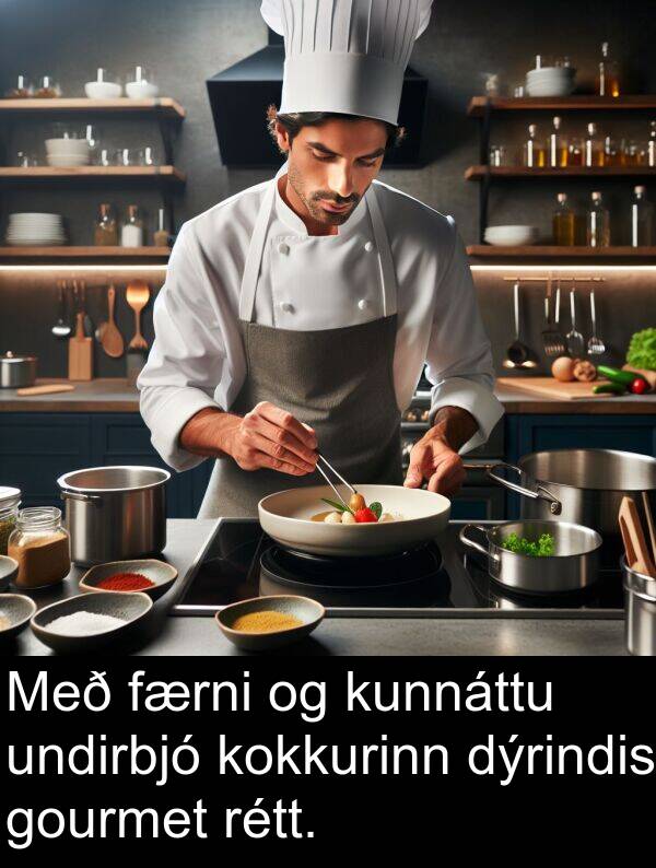 undirbjó: Með færni og kunnáttu undirbjó kokkurinn dýrindis gourmet rétt.