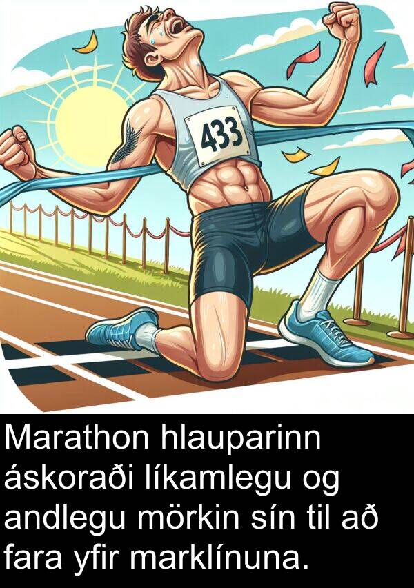 andlegu: Marathon hlauparinn áskoraði líkamlegu og andlegu mörkin sín til að fara yfir marklínuna.