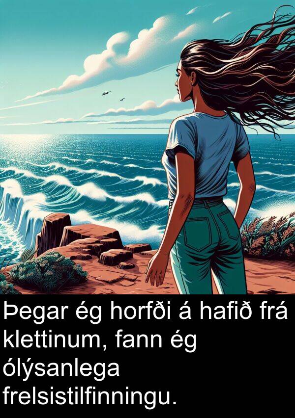 hafið: Þegar ég horfði á hafið frá klettinum, fann ég ólýsanlega frelsistilfinningu.