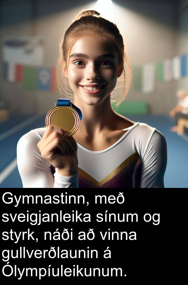 náði: Gymnastinn, með sveigjanleika sínum og styrk, náði að vinna gullverðlaunin á Ólympíuleikunum.