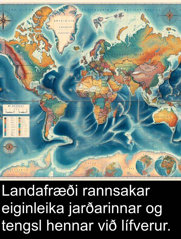 jarðarinnar: Landafræði rannsakar eiginleika jarðarinnar og tengsl hennar við lífverur.