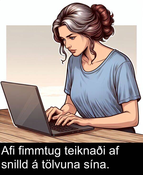 fimmtug: Afi fimmtug teiknaði af snilld á tölvuna sína.