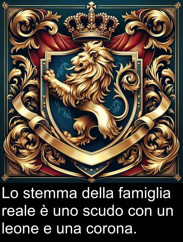 famiglia: Lo stemma della famiglia reale è uno scudo con un leone e una corona.