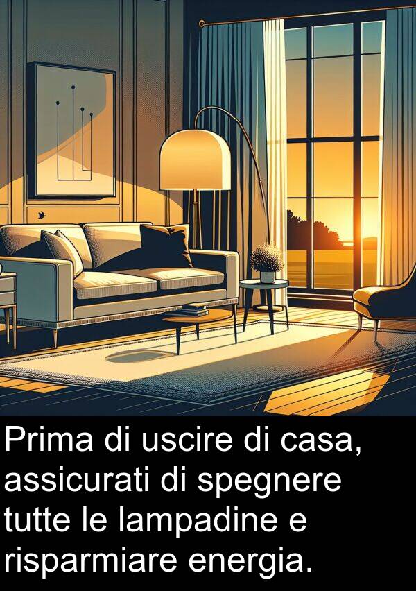 uscire: Prima di uscire di casa, assicurati di spegnere tutte le lampadine e risparmiare energia.