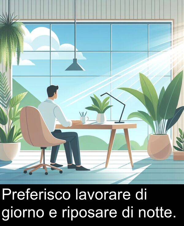 giorno: Preferisco lavorare di giorno e riposare di notte.