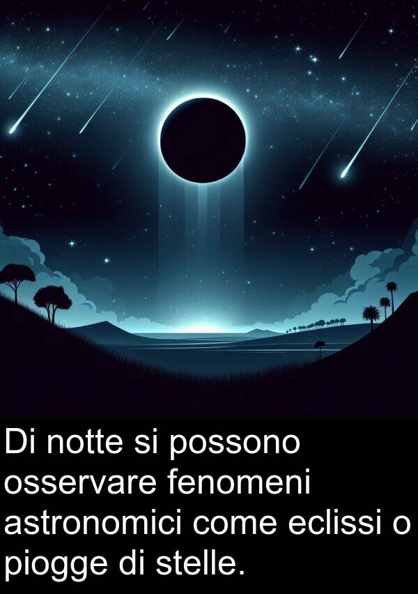 notte: Di notte si possono osservare fenomeni astronomici come eclissi o piogge di stelle.