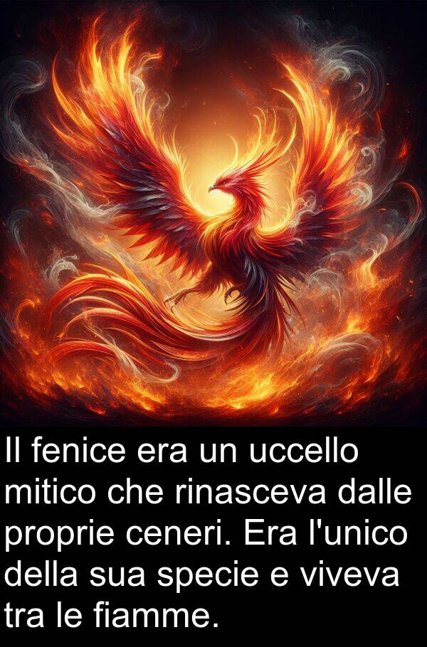 fiamme: Il fenice era un uccello mitico che rinasceva dalle proprie ceneri. Era l'unico della sua specie e viveva tra le fiamme.