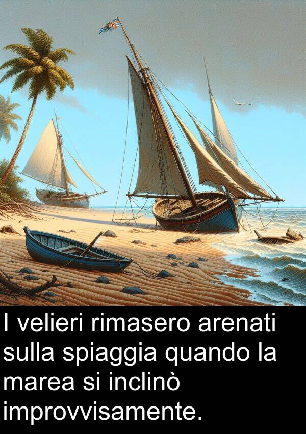 rimasero: I velieri rimasero arenati sulla spiaggia quando la marea si inclinò improvvisamente.