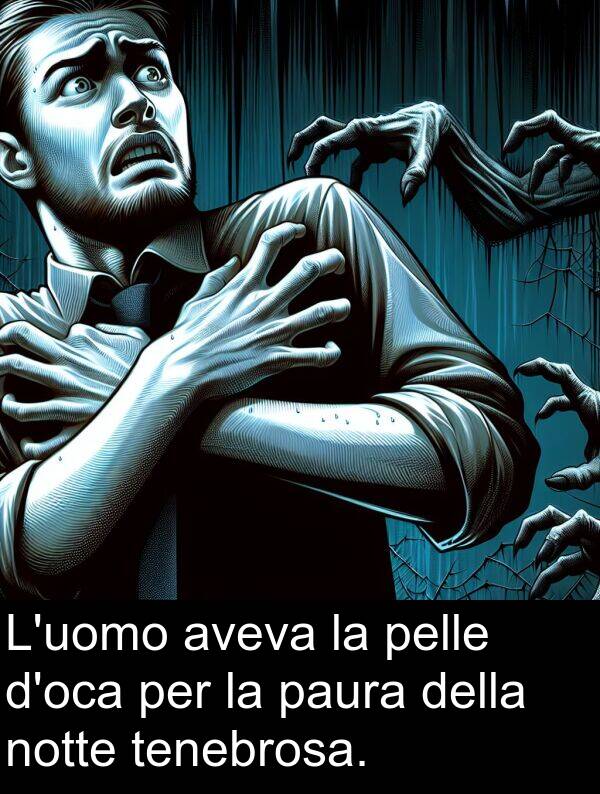 notte: L'uomo aveva la pelle d'oca per la paura della notte tenebrosa.