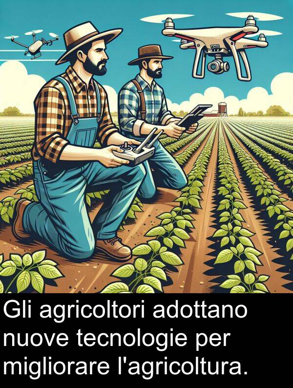 tecnologie: Gli agricoltori adottano nuove tecnologie per migliorare l'agricoltura.