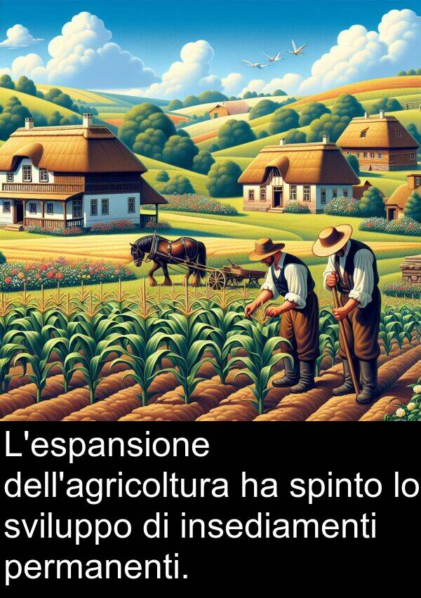 insediamenti: L'espansione dell'agricoltura ha spinto lo sviluppo di insediamenti permanenti.