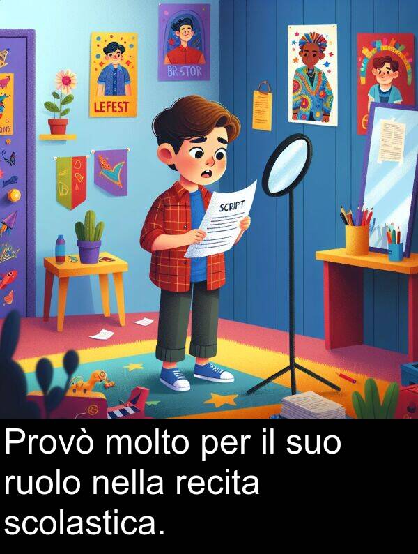 recita: Provò molto per il suo ruolo nella recita scolastica.