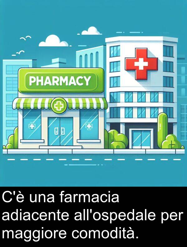 farmacia: C'è una farmacia adiacente all'ospedale per maggiore comodità.