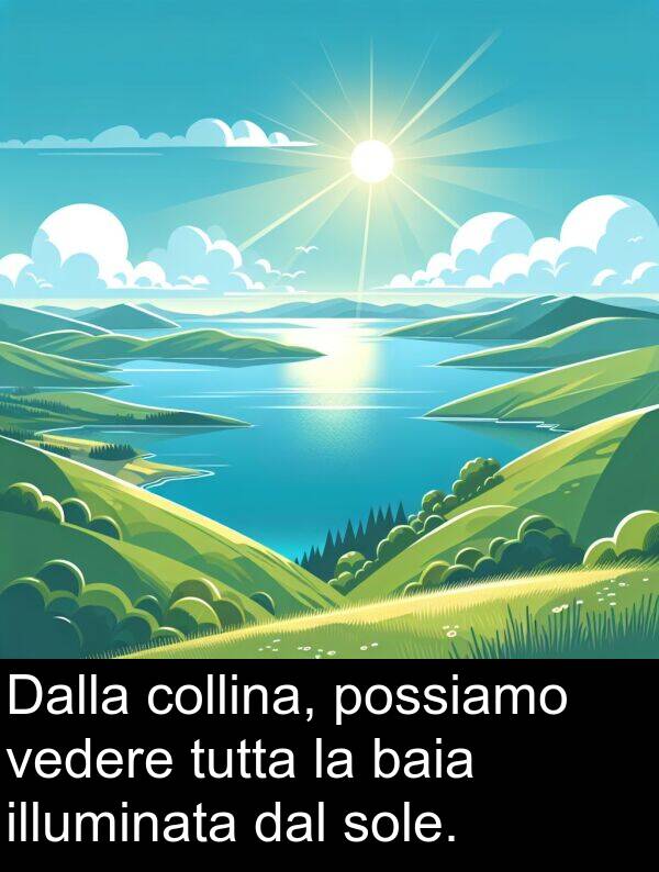 vedere: Dalla collina, possiamo vedere tutta la baia illuminata dal sole.