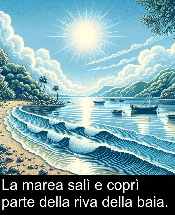 parte: La marea salì e coprì parte della riva della baia.